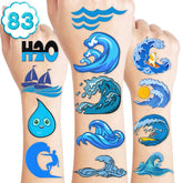 83 PCS Water Ocean Temporary Tattoos Themed Surf Summer Birthday Party Decorations Favors Supplies Decor Water Wave Tattoo Stickers for Kids Cute Gifts School Prizes